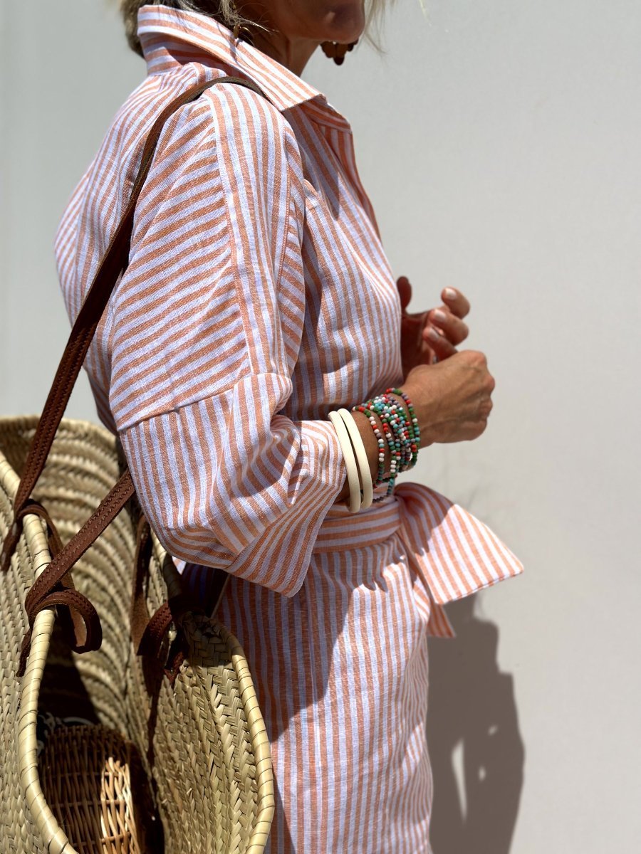 Celina | Gestreepte Knoopdetail Jurk