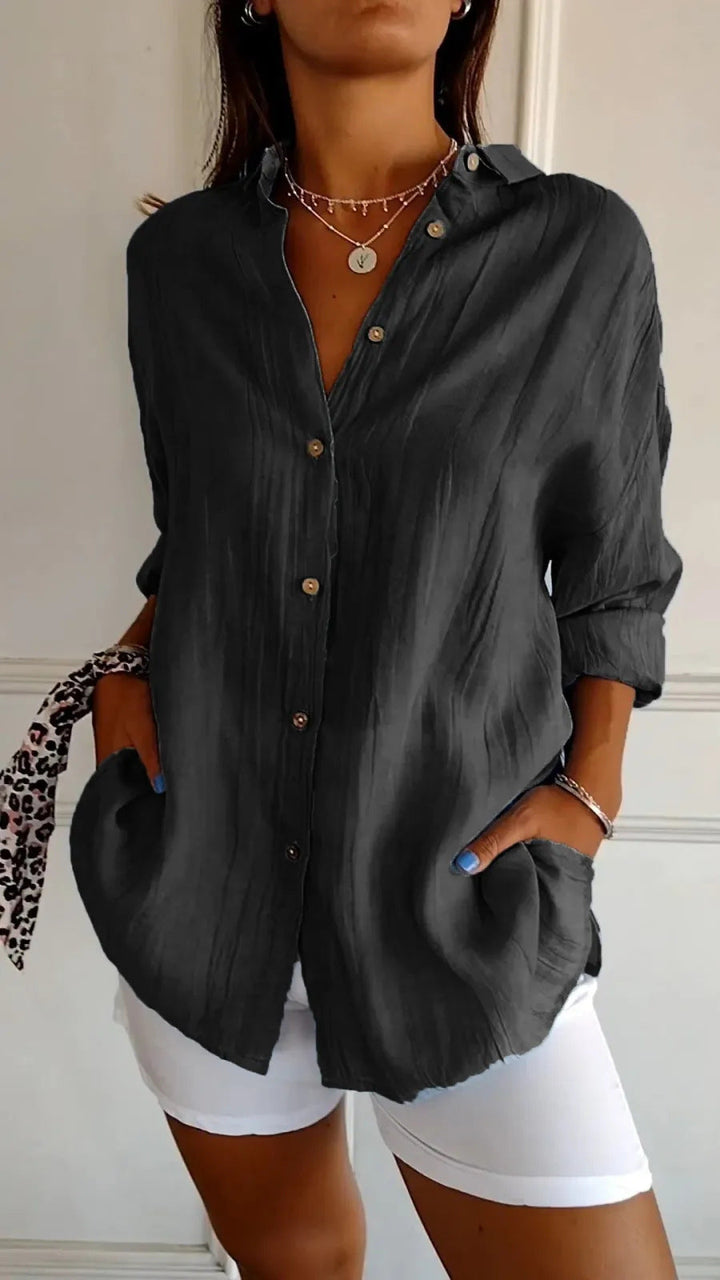 Celina | Geplooide Blouse met Lange Mouwen