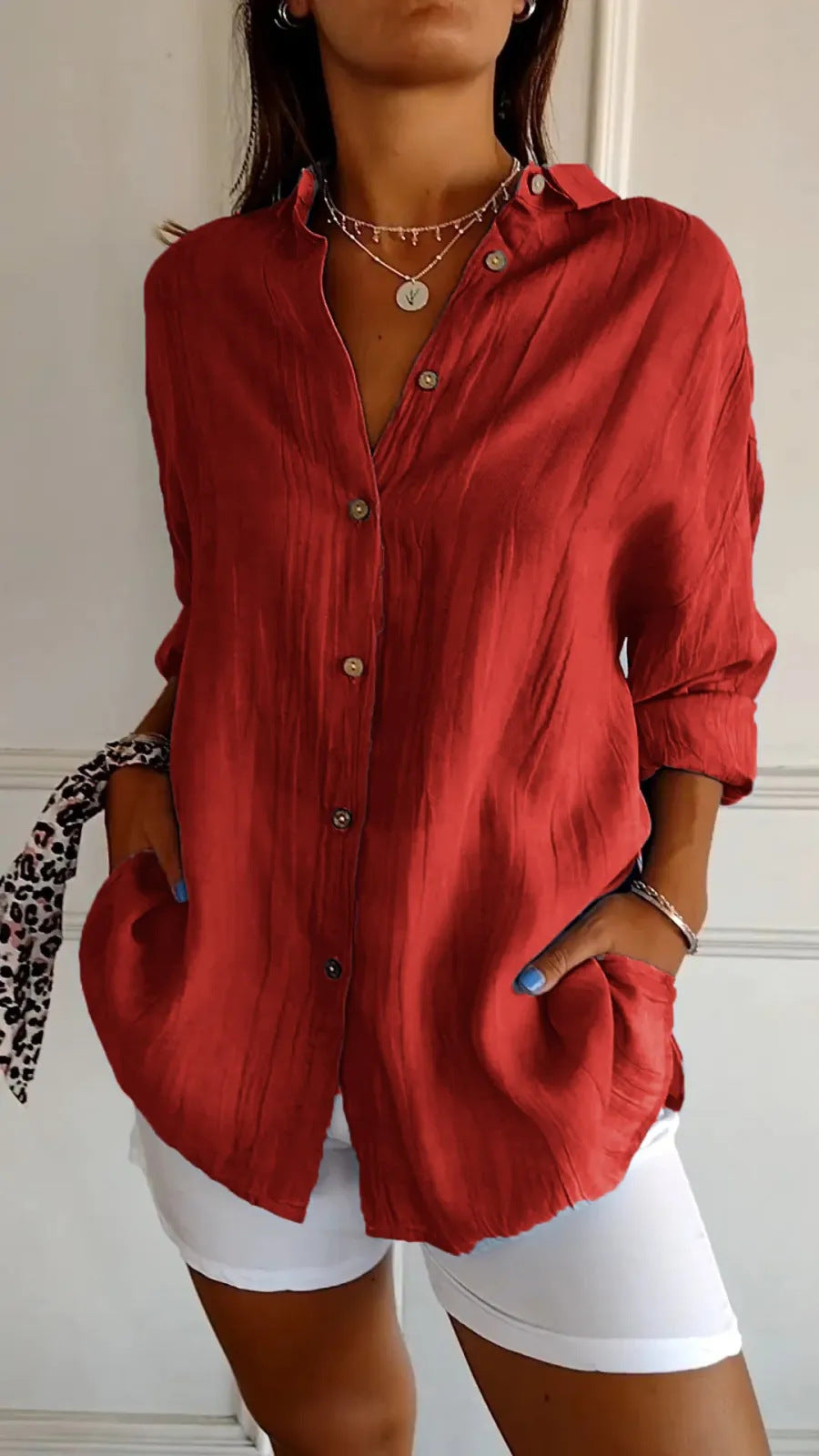 Celina | Geplooide Blouse met Lange Mouwen