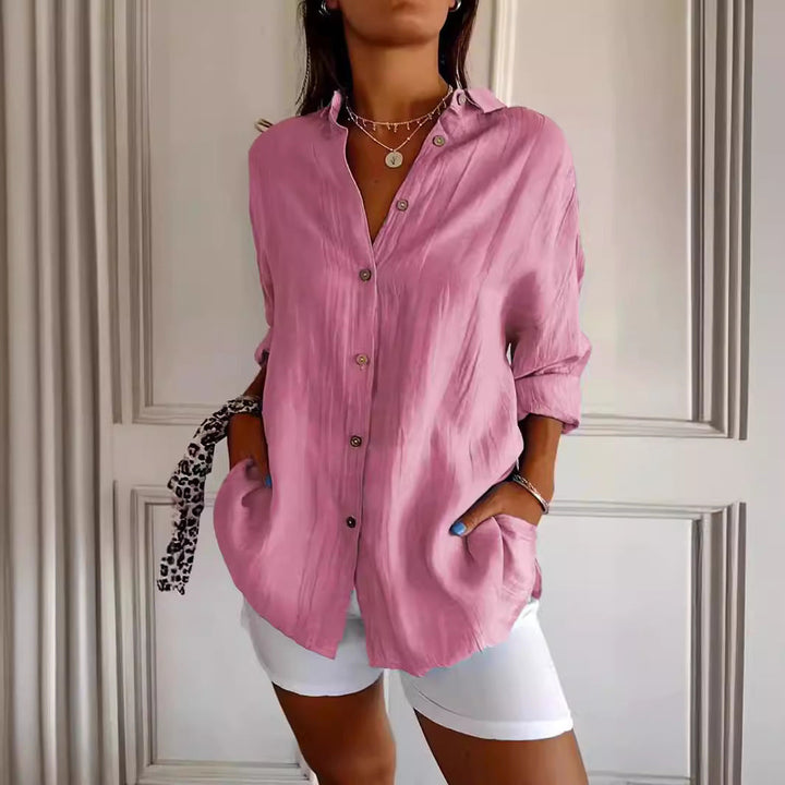 Celina | Geplooide Blouse met Lange Mouwen