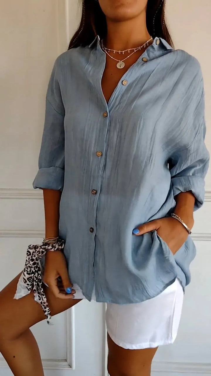 Celina | Geplooide Blouse met Lange Mouwen