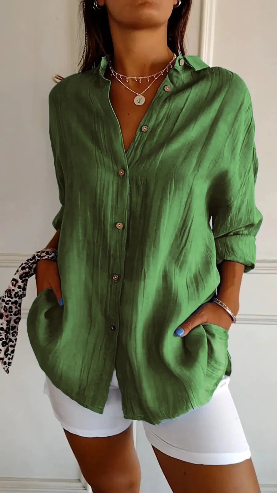 Celina | Geplooide Blouse met Lange Mouwen