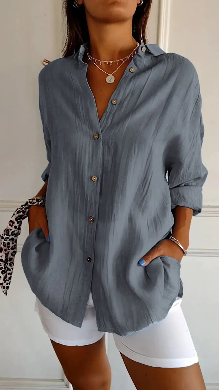 Celina | Geplooide Blouse met Lange Mouwen