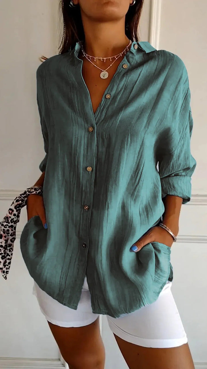 Celina | Geplooide Blouse met Lange Mouwen