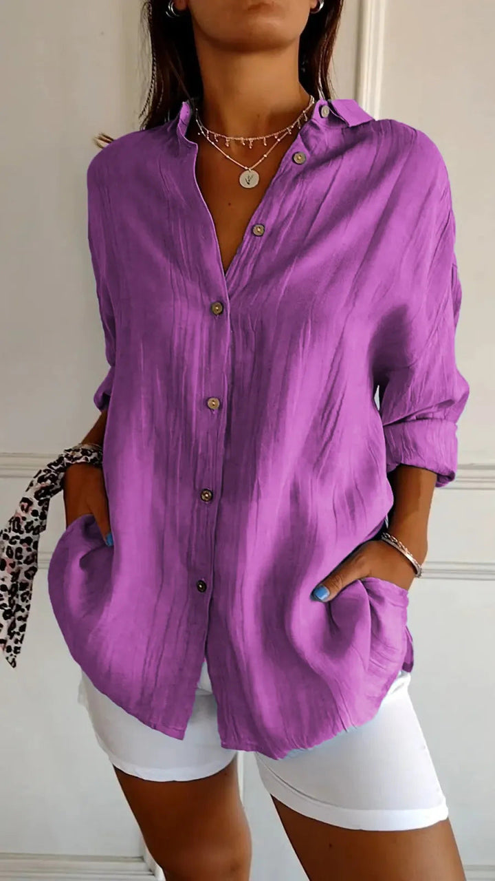 Celina | Geplooide Blouse met Lange Mouwen