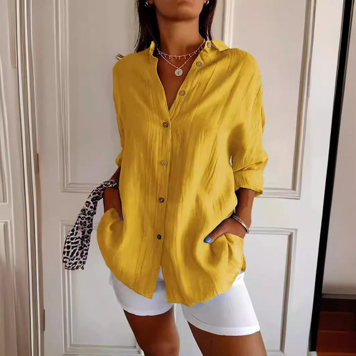 Celina | Geplooide Blouse met Lange Mouwen