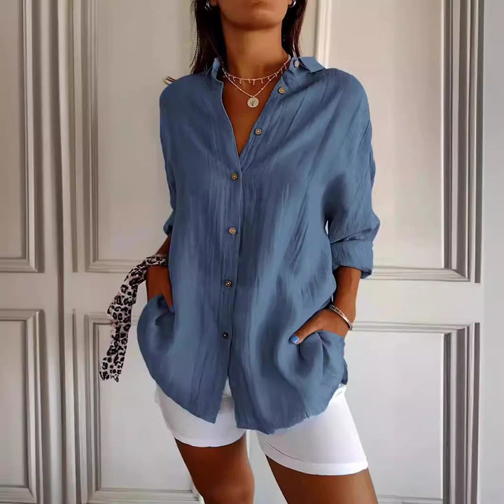 Celina | Geplooide Blouse met Lange Mouwen
