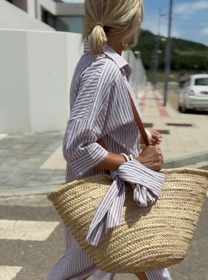 Celina | Gestreepte Knoopdetail Jurk